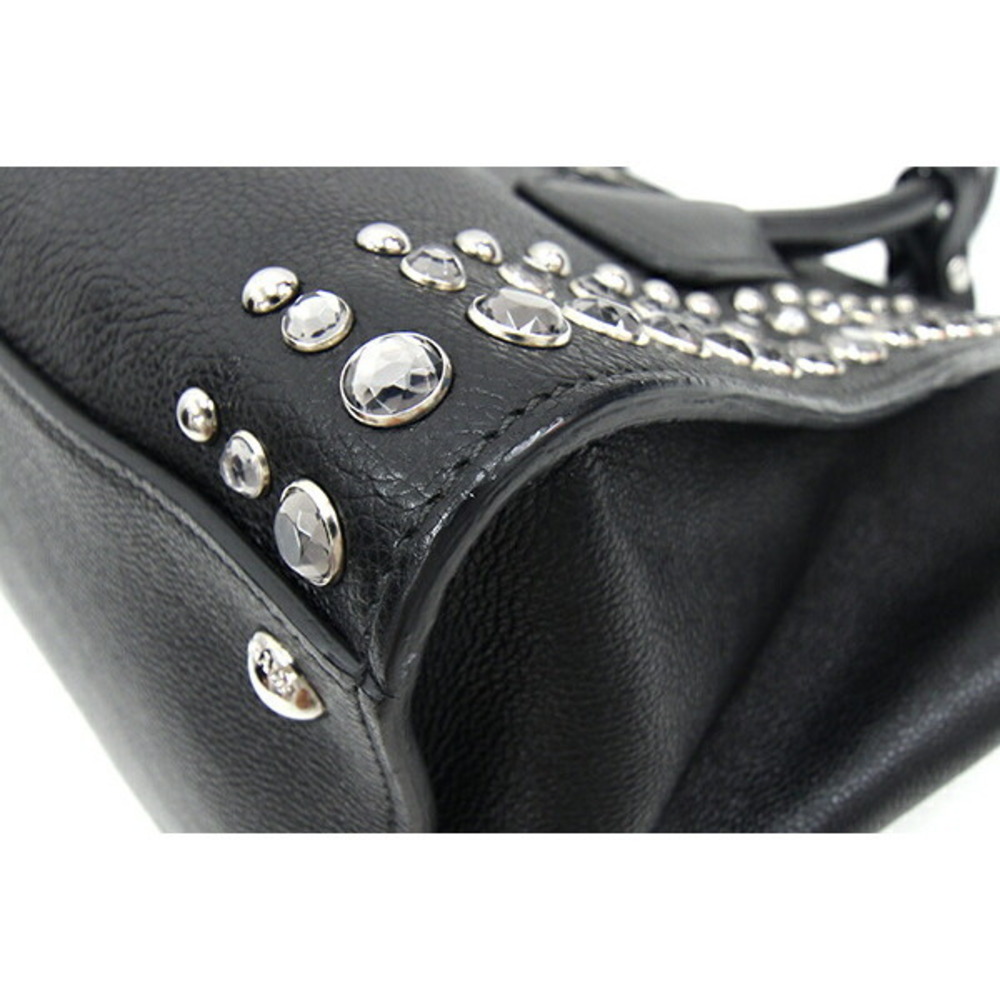 Prada Handbag Black Leather Beads Studded Crossbody Shoulder - Picture 4 of 10